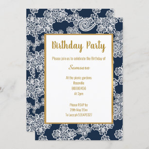 Invitation BLANC MARINE LACE OR TRIM ÉLÉGANT ANNIVERSAIRE bla