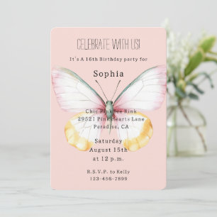Invitation Blanc Menthe Jaune Rose Papillon Bleu Vert Anniver