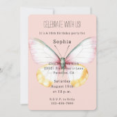 Invitation Blanc Menthe Jaune Rose Papillon Bleu Vert Anniver (Devant)