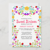 Invitation Blanc mexicain Fiesta Folk Art Floral Sweet sixtee (Devant)