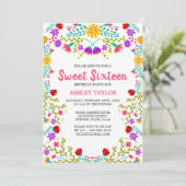 Invitation Blanc mexicain Fiesta Folk Art Floral Sweet sixtee (Debout devant)