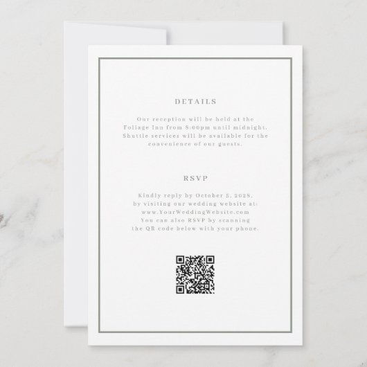 Invitation Blanc minimal et chic et Sage tout en un seul Mari (Dos)