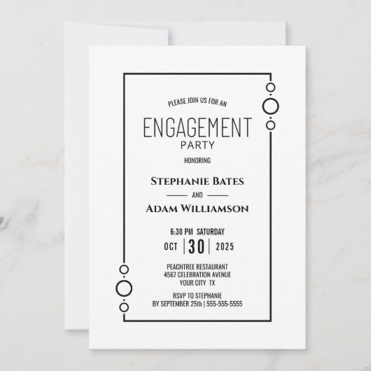 Invitation Blanc moderne avec Black Frame d'engagement (Devant)