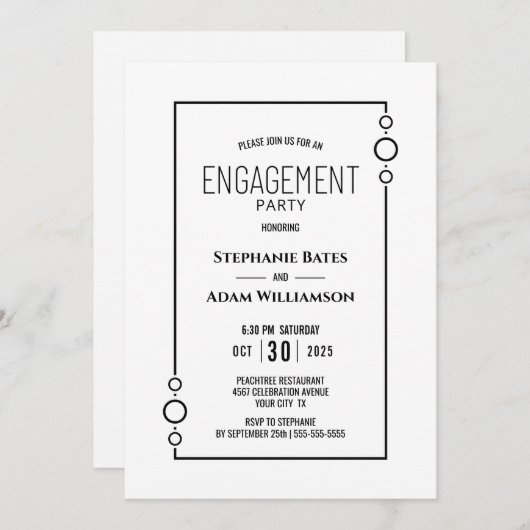 Invitation Blanc moderne avec Black Frame d'engagement (Devant / Derrière)