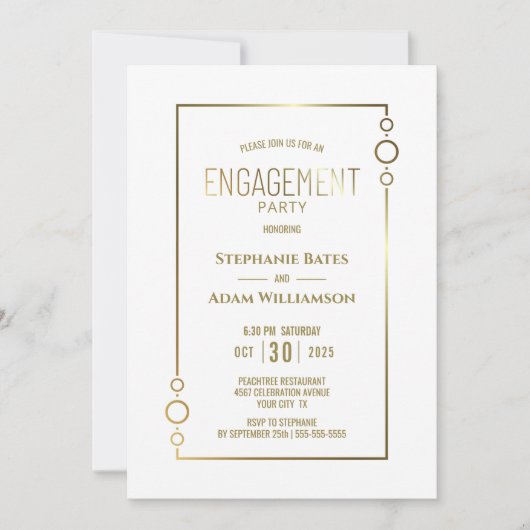 Invitation Blanc moderne avec Gold Frame d'engagement (Devant)