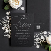 Invitation Blanc moderne et noir Simple QR CODE retour Mariag