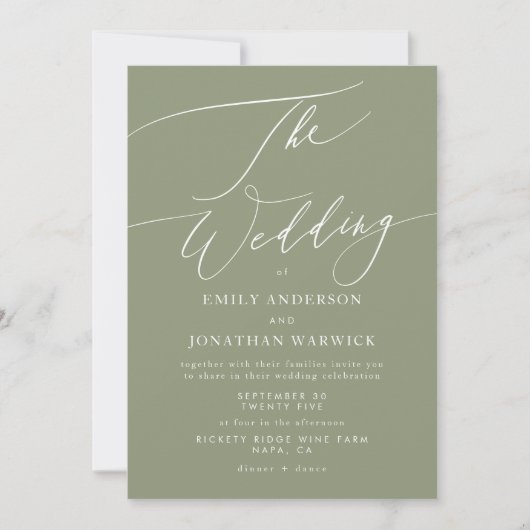 Invitation Blanc moderne et vert Sage Mariage simple (Devant)