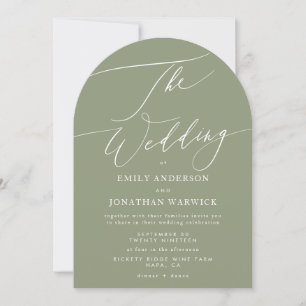 Invitation Blanc moderne et vert sage Mariage simple arche