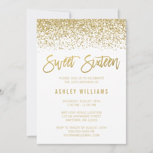 Invitation Blanc moderne Faux Gold Parties scintillant Sweet (Devant)