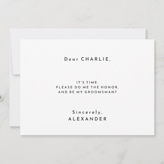 Invitation Blanc moderne Gras Mariage Groomsman Proposition C (Dos)