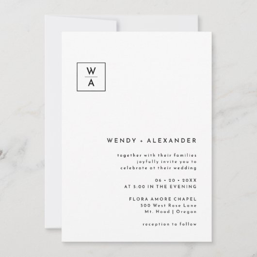 Invitation Blanc moderne Gras Monogram Crest Mariage (Devant)