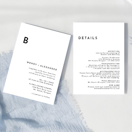 Invitation Blanc moderne Gras Monogramme Détails et Mariage