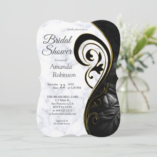 Invitation Blanc moderne - Noir marbré Abstrait (Debout devant)