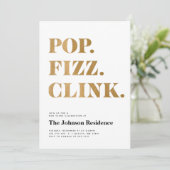 Invitation Blanc Moderne Or Pop Fizz Clink Nouvel An  (Debout devant)
