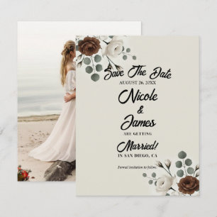 Invitation Blanc Moka Crème Moderne Floral Enregistrer la Dat