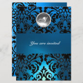 INVITATION BLANC MONOGRAMME PIERRE PRÉCIEUSE DAMASSÉE NOIR &  (Devant / Derrière)