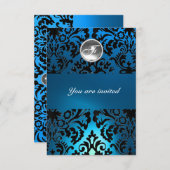 INVITATION BLANC MONOGRAMME PIERRE PRÉCIEUSE DAMASSÉE NOIR & (Devant / Derrière)