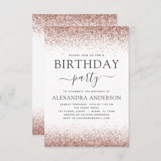 Invitation Blanc N'importe quel âge Anniversaire Rose Rose Pa (Devant / Derrière)