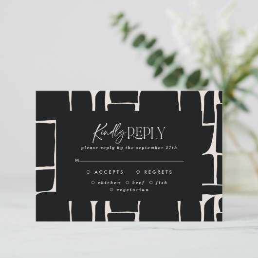 Invitation Blanc noir abstrait simple mariage R.S.V.P (Debout devant)