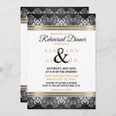 Invitation Blanc, Noir, Argent & Or - Dîner de répétition (Devant / Derrière)