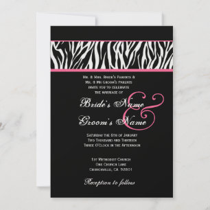 Invitation Blanc noir avec papier métallique Mariage Zèbre ro