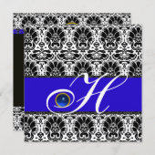 Invitation BLANC NOIR BLEU DAMASK MONOGRAM Sapphire Argent (Devant / Derrière)