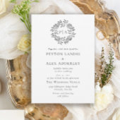 Invitation Blanc noir classique Floral Monogramme Mariage Inv