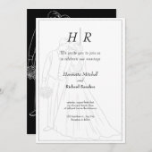 Invitation Blanc Noir classique Monogramme Élégant Mariage pr (Devant / Derrière)