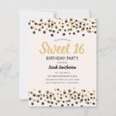 Invitation Blanc Noir Confetti Parties scintillant Sweet 16 (Devant)