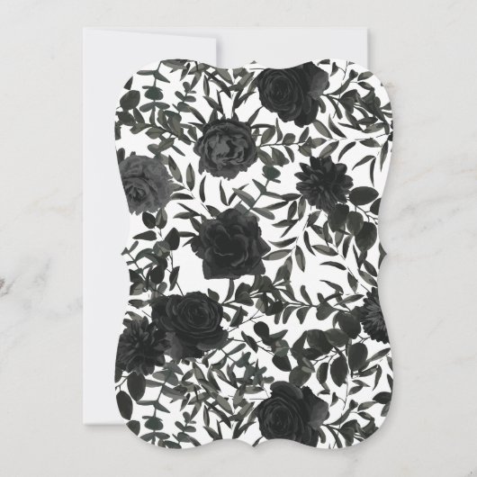 Invitation Blanc noir Elégant Rose Mariage gothique (Dos)