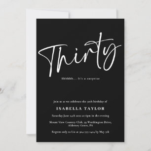 Invitation Blanc noir Elegant Simple 30e anniversaire