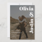 Invitation Blanc noir gras noms 2 photos Code Qr mariage (Devant)