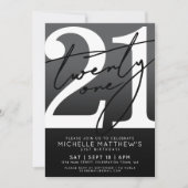 Invitation Blanc noir moderne 21e anniversaire (Devant)