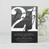 Invitation Blanc noir moderne 21e anniversaire (Debout devant)