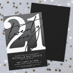 Invitation Blanc noir moderne 21e anniversaire