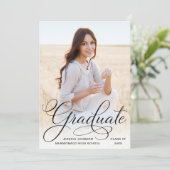 Invitation Blanc Noir moderne 2 PHOTO Graduation Party (Debout devant)