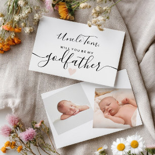 Invitation Blanc noir moderne sois mon parrain baptême