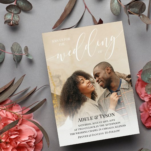 Invitation Blanc Noir Rejoignez-nous Photo Mariage double fac