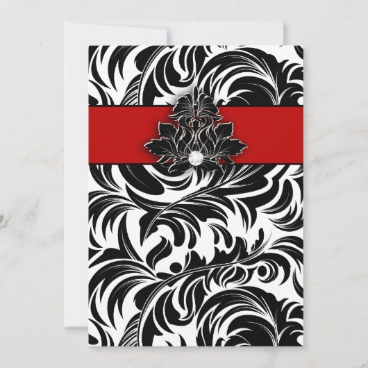 Invitation Blanc noir rouge de mariage d'emblème élégant de (Devant)