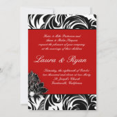 Invitation Blanc noir rouge de mariage d'emblème élégant de (Dos)