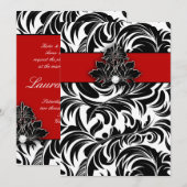 Invitation Blanc noir rouge de mariage d'emblème élégant de (Devant / Derrière)