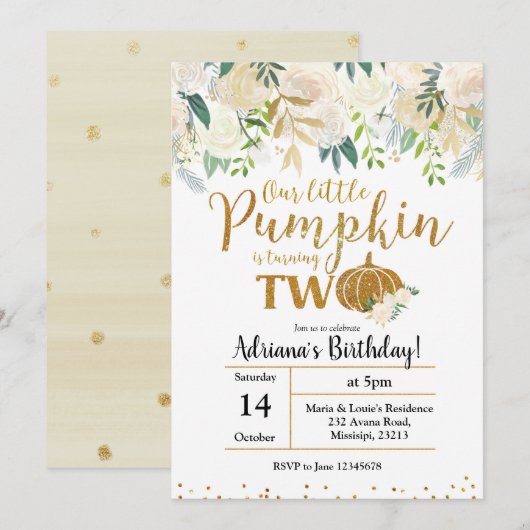 Invitation Blanc Notre Petit Citrouille Tourne Deux Invitatio (Devant / Derrière)