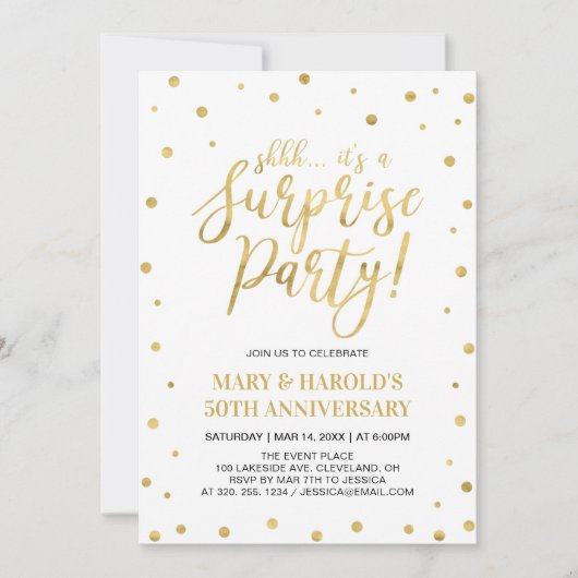 Invitation Blanc & Or | 50ème anniversaire de mariage surpris (Devant)
