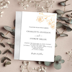 Invitation Blanc or argent floral élégant luxe mariage