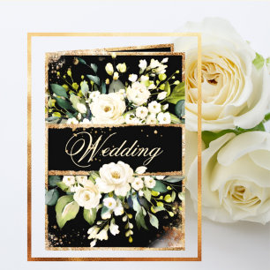 Invitation Blanc or Botanique Floral Noir Rustique Mariage