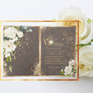 Invitation Blanc or Botanique Floral Rustique Mariage