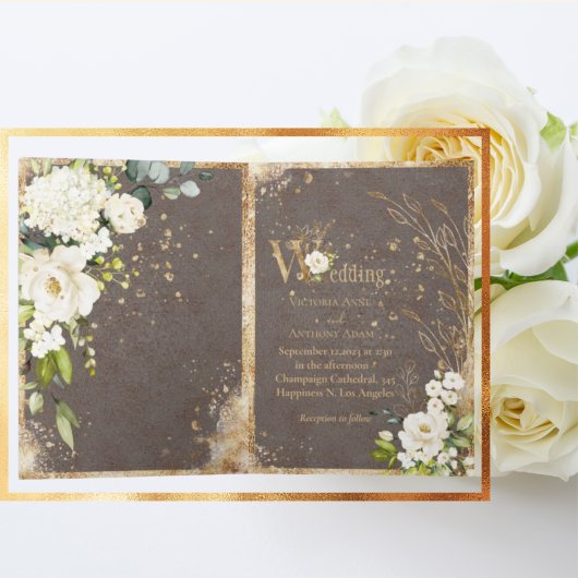 Invitation Blanc or Botanique Floral Rustique Mariage