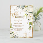Invitation Blanc or Botanique Floral Rustique Mariage (Debout devant)