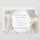 Invitation Blanc, Or et Gris Carton RSVP Mariage Agate Brumeu (Devant)