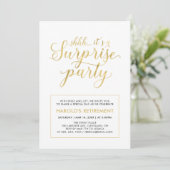 Invitation Blanc & Or | Fête de retraite moderne surprise (Debout devant)